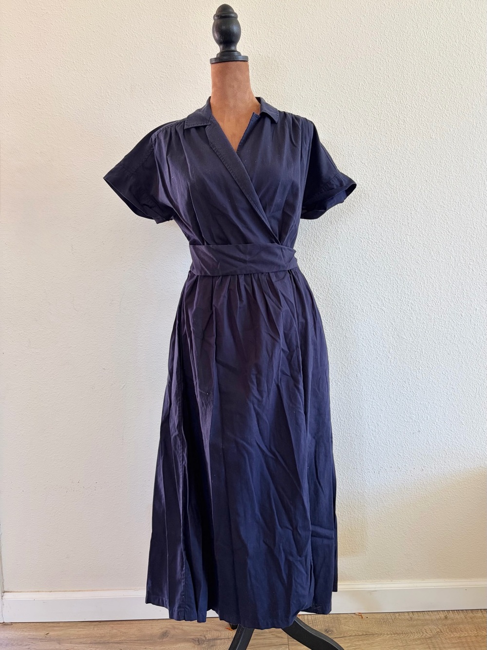 Navy Wrap Maxi Dress with Self Tie Waist